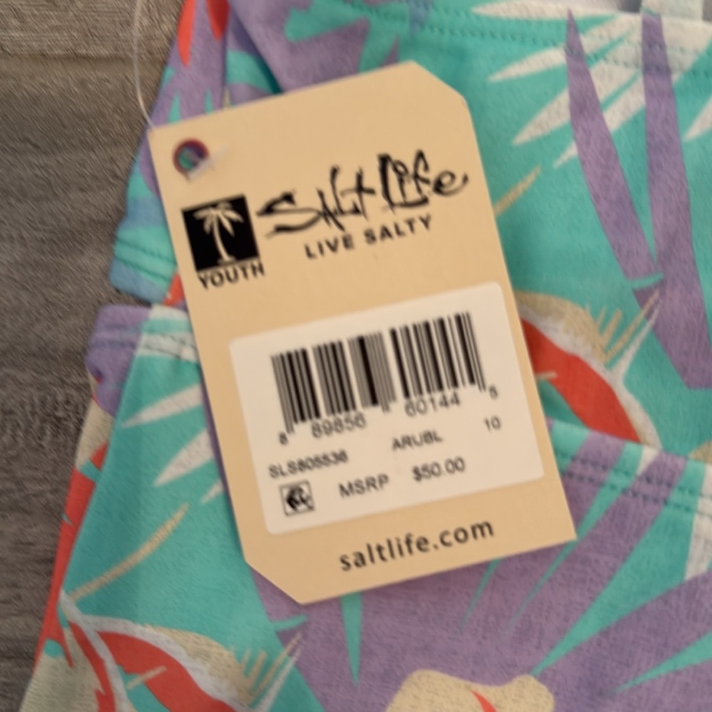 Salt Life Girls Size 10 one piece swimsuit with a two piece look in front Purple - Picture 11 of 11